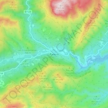 Padern topographic map, elevation, terrain