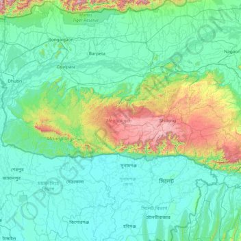 Meghalaya topographic map, elevation, terrain