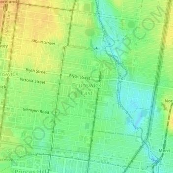 Brunswick East topographic map, elevation, terrain