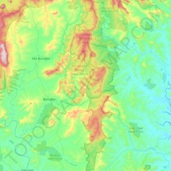 Richmond Range National Park topographic map, elevation, terrain