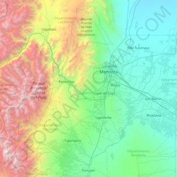 Departamento Luján de Cuyo topographic map, elevation, terrain