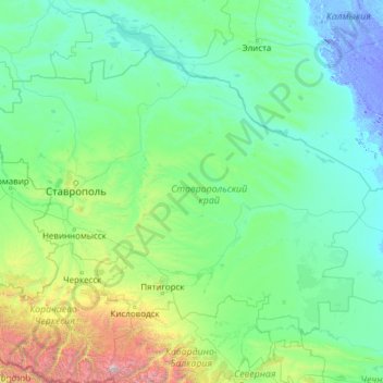 Kraï de Stavropol topographic map, elevation, terrain
