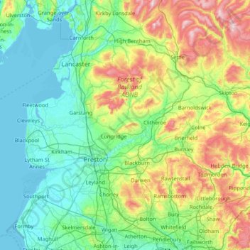 Lancashire topographic map, elevation, terrain