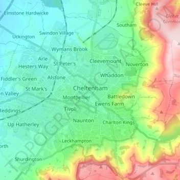 Cheltenham topographic map, elevation, terrain