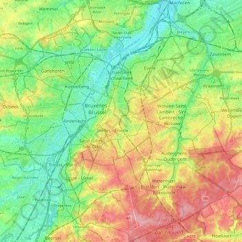 Brussel Hoofdstad topographic map, elevation, terrain