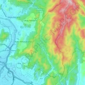 Sungai Ampang topographic map, elevation, terrain