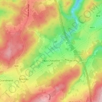 Vaux-Chavanne topographic map, elevation, terrain