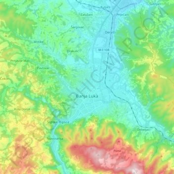 Banja Luka topographic map, elevation, terrain