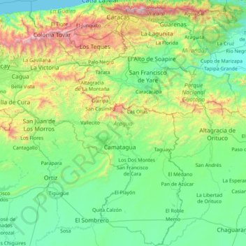 Estado Aragua topographic map, elevation, terrain