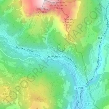Les Vigneaux topographic map, elevation, terrain
