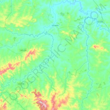 Uruana topographic map, elevation, terrain