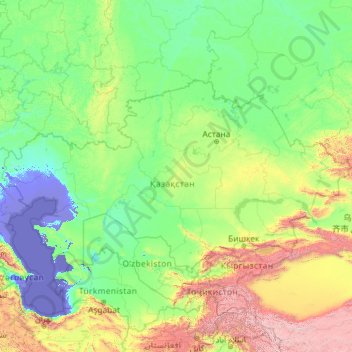 Kazakhstan topographic map, elevation, terrain
