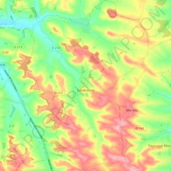 Lavardens topographic map, elevation, terrain