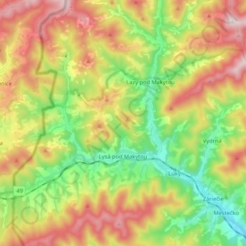 Lysá pod Makytou topographic map, elevation, terrain