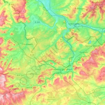 Warndt topographic map, elevation, terrain