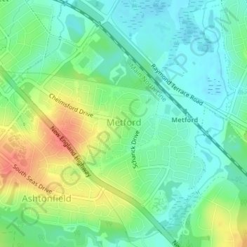 Metford topographic map, elevation, terrain