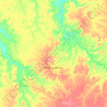 Simplício Mendes topographic map, elevation, terrain