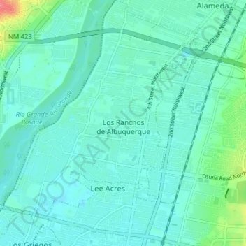 Los Ranchos de Albuquerque topographic map, elevation, terrain
