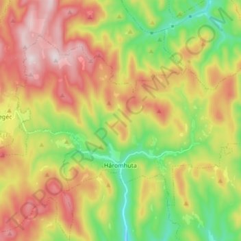 Háromhuta topographic map, elevation, terrain