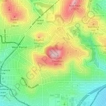 Mount Davidson Park topographic map, elevation, terrain