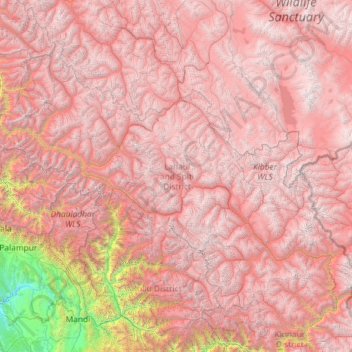 Lahul and Spiti topographic map, elevation, terrain