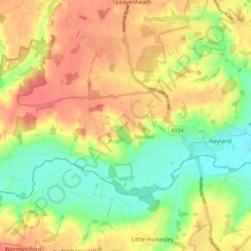 Nayland-with-Wissington topographic map, elevation, terrain