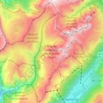 Réserve naturelle des Aiguilles rouges topographic map, elevation, terrain