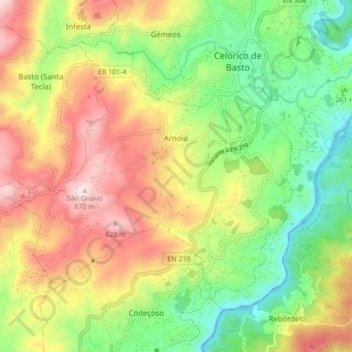 Arnoia topographic map, elevation, terrain