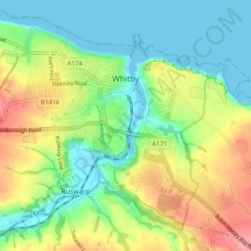 Whitby topographic map, elevation, terrain