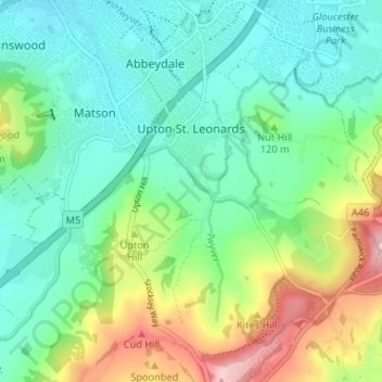 Upton St. Leonards topographic map, elevation, terrain