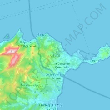 Ceuta topographic map, elevation, terrain