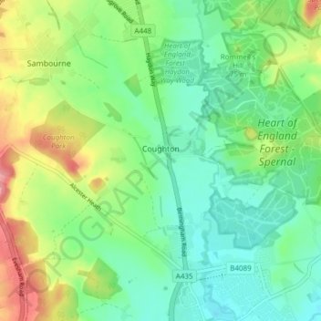 Coughton topographic map, elevation, terrain