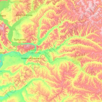 Oblast Samara topographic map, elevation, terrain