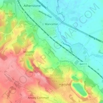 Mancetter CP topographic map, elevation, terrain