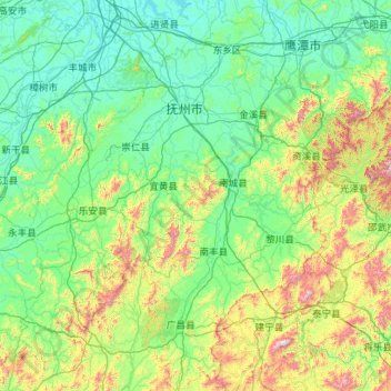 Fuzhou City topographic map, elevation, terrain