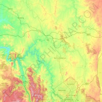 Yass Valley Council topographic map, elevation, terrain