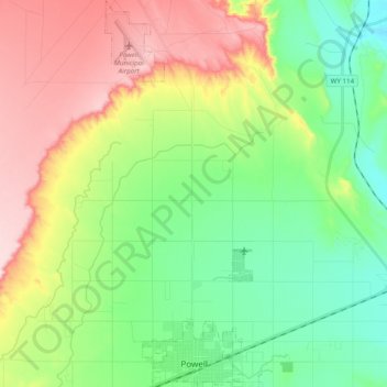 Powell topographic map, elevation, terrain
