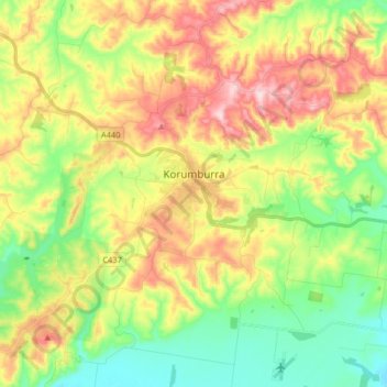Korumburra topographic map, elevation, terrain