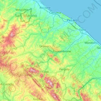 Pesaro und Urbino topographic map, elevation, terrain