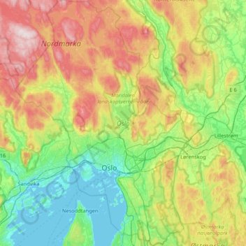 Oslo topographic map, elevation, terrain