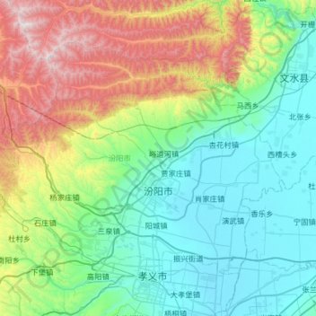 Fenyang City topographic map, elevation, terrain