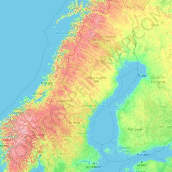 North Sweden topographic map, elevation, terrain