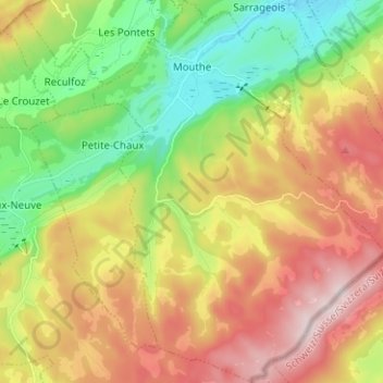 Mouthe topographic map, elevation, terrain