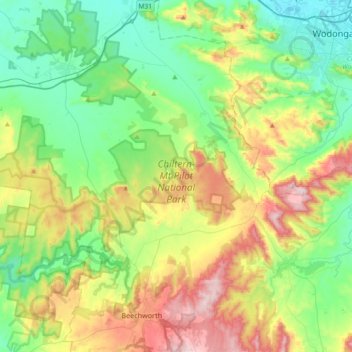 Chiltern-Mt Pilot National Park topographic map, elevation, terrain