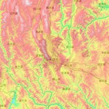 Dali Bai Autonomous Prefecture topographic map, elevation, terrain