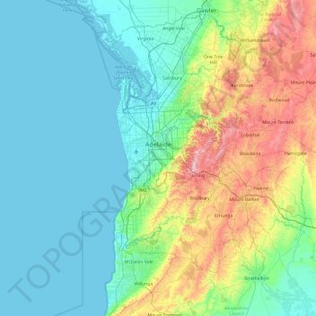 Adelaide topographic map, elevation, terrain