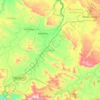 Jiquipilas topographic map, elevation, terrain
