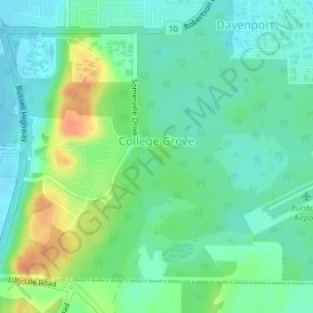 College Grove topographic map, elevation, terrain