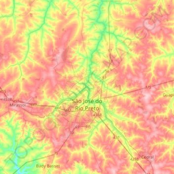 São José do Rio Preto topographic map, elevation, terrain