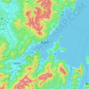 Miyazu topographic map, elevation, terrain